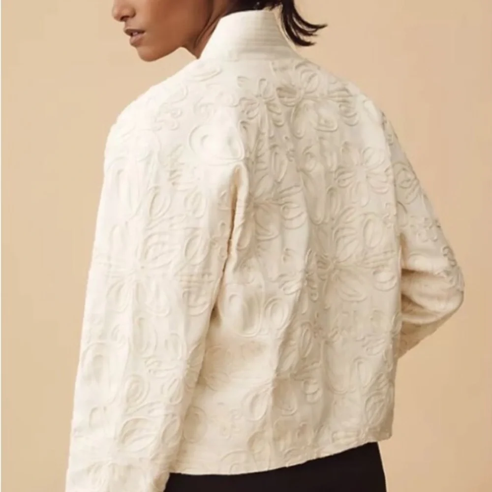 Anthropologie Embroidered String Kimono Style Jacket Spring Medium M RARE Creme
